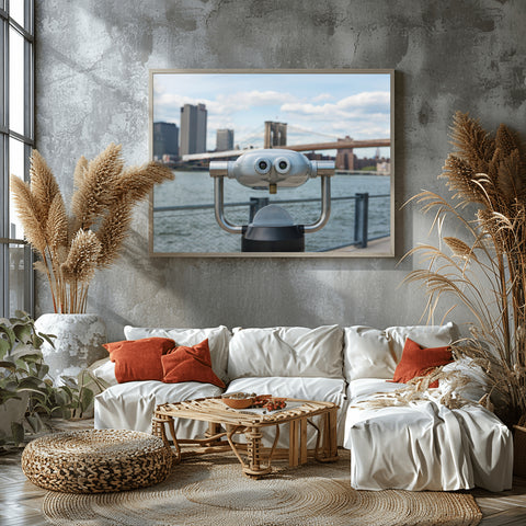 Sightseeing Binoculars of Brooklyn, New York. Framed acrylic photo or unframed photo for sale, free shipping in the US.