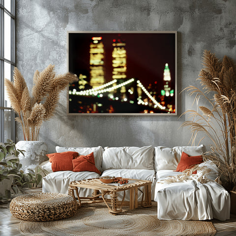 Twin Towers Blur of Downtown New York, 1990's.Framed acrylic photo, unframed photo for sale and free shipping in US.