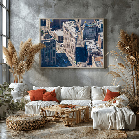 Flatiron Building from Above, in Helicopter. Framed acrylic photo, unframed photo for sale, free shipping in the US
