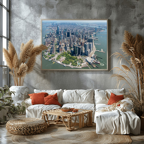 Downtown New York City by Helicopter. Framed acrylic photo, unframed photo for sale and free shipping in the US