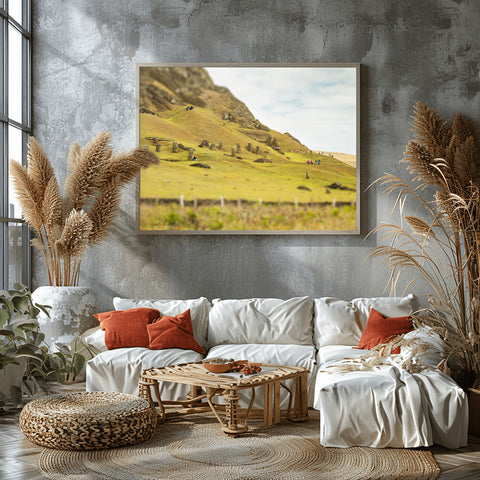 Tilt Shift Rano Raraku EI.  Framed acrylic photograph, unframed photos for sale, free shipping in the USA.