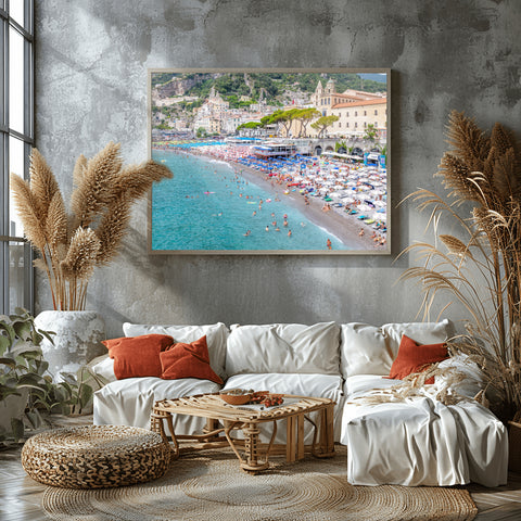 Amalfi Coast Beachfront, Italy. Photo framed in acrylic, unframed photo, free shipping in the US.