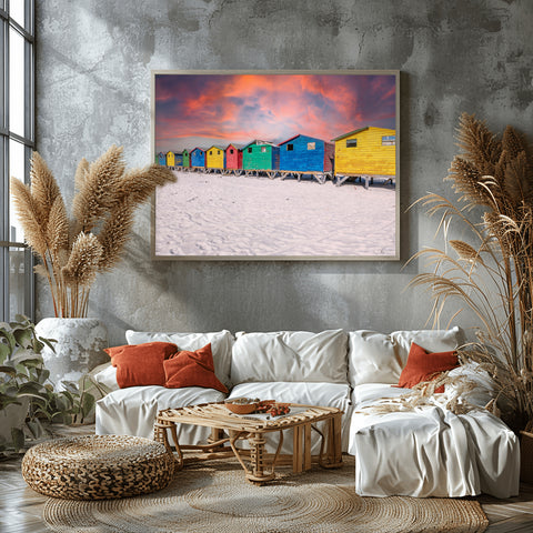Beach Huts in Muizenberg, South Africa. Photograph framed in acrylic, unframed photo with free shipping in the USA.