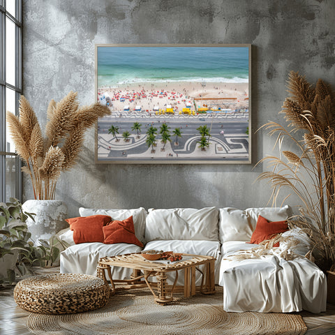 Copacabana Beach in Rio de Janeiro, Brazil. Framed acrylic photograph, unframed photo for sale, free shipping in the US