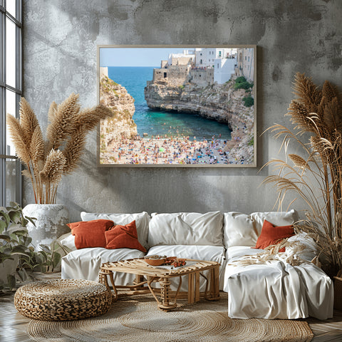 Polignano a Mare, Puglia, Italy. Framed acrylic photo and unframed photograph for sale with free shipping in the US