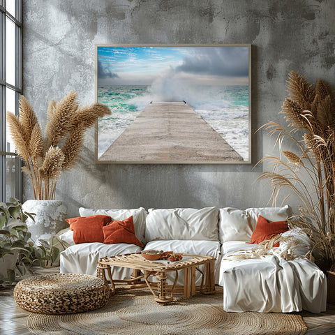 Waves Crashing in Cannes, France. Framed acrylic photo, unframed photograph for sale and free shipping in the USA