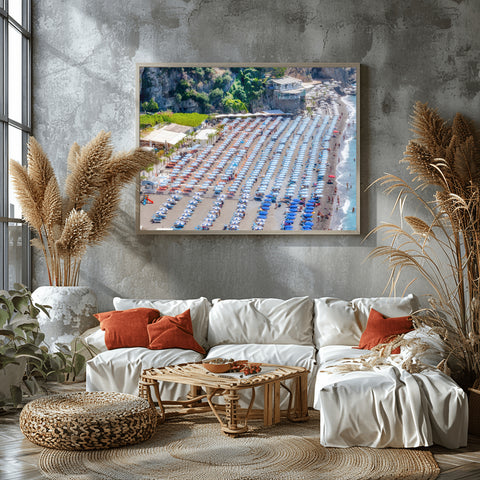 Umbrellas on Amalfi Beach. Framed acrylic photo, unframed photograph for sale and free shipping in the US