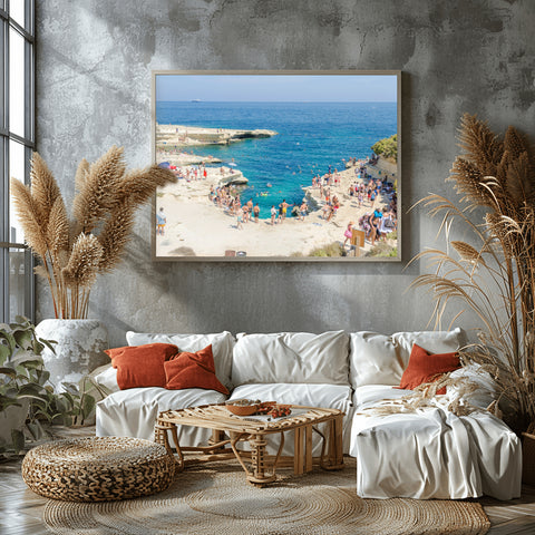 St. Peters Pool in Malta. Framed acrylic photo, unframed photograph for sale and free shipping in the US.