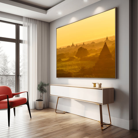Sunrise temples Bagan, Myanmar. Framed acrylic photo and unframed photo for sale, free shipping in the US