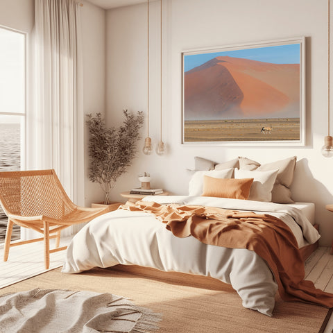 An Oryx on Sand Dunes, Namibia Africa. Framed acrylic photo and unframed photo for sale and free shipping in the US.