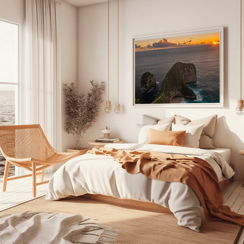 Kelingking Sunset in Bali, Indonesia.  Framed acrylic photo and unframed photo for sale and free shipping in the USA.