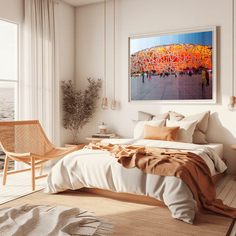 Time Slice Birds Nest Beijing, China. Framed acrylic photograph, unframed photo for sale with free shipping in the US.