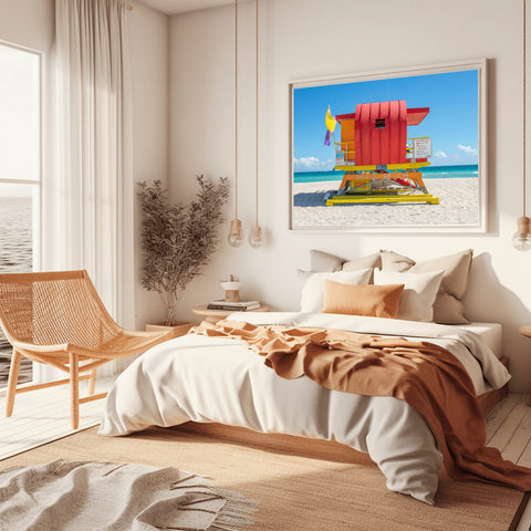 13th St Miami Beach Lifeguard Tower. Framed acrylic photo and unframed photo for sale and free shipping in the USA.