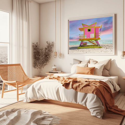 64th St Miami Beach Lifeguard Tower. Framed acrylic photo and unframed photo for sale with free shipping in the US.