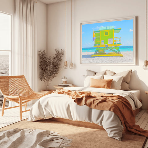 6th St Miami Beach Lifeguard Tower. Framed acrylic photo and unframed photo for sale with free shipping in the USA