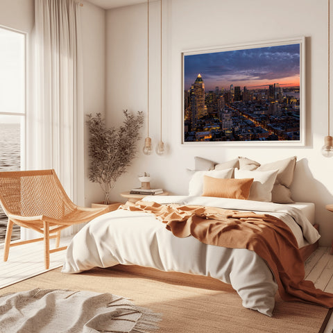 Sunset over the West Side of Manhattan, New York. Framed acrylic photo, unframed photo for sale, free shipping in USA.