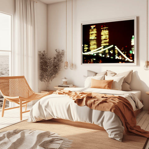 Twin Towers Blur of Downtown New York, 1990's.Framed acrylic photo, unframed photo for sale and free shipping in USA. 