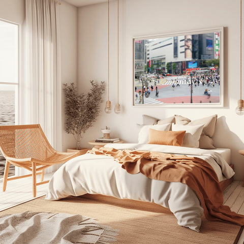 Tilt Shift Tokyo Street. Tilt Shift Super Paradise Beach, Mykonos, Greece. Framed acrylic photo, unframed photo for sale, free shipping in USA.