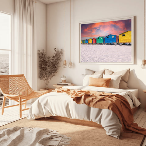 Beach Huts in Muizenberg, South Africa. Photograph framed in acrylic, unframed photo with free shipping in the US.