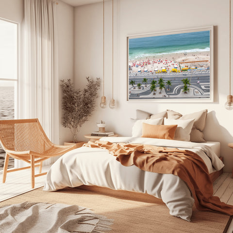 Copacabana Beach in Rio de Janeiro, Brazil. Framed acrylic photograph, unframed photo for sale, free shipping in the USA.