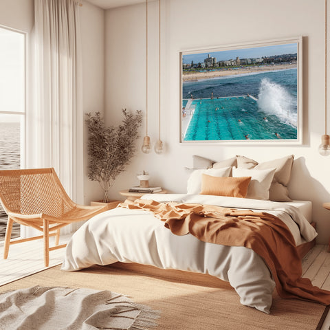 Waves Splashing on Iceberg Club, Bondi Beach. Framed acrylic photo, unframed photograph for sale and free shipping  in USA