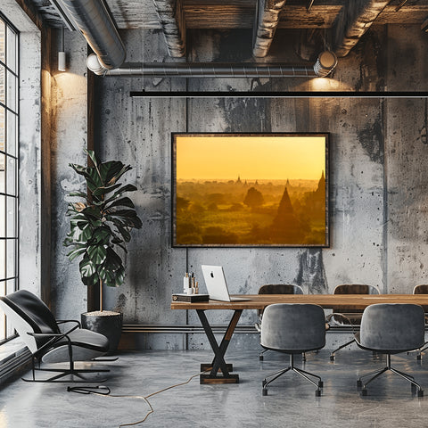 Sunrise temples Bagan, Myanmar. Framed acrylic photo and unframed photo for sale, free shipping in the US.