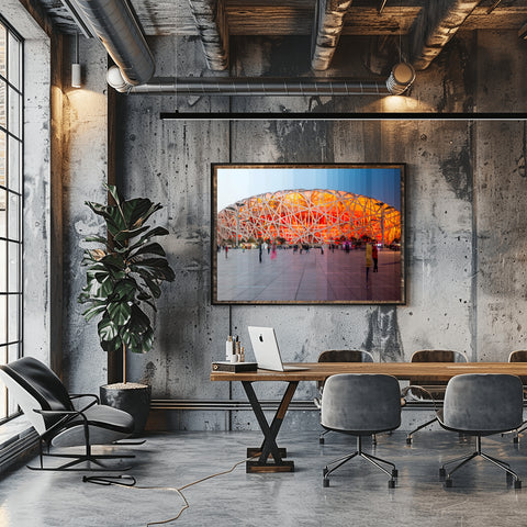 Time Slice Birds Nest Beijing, China. Framed acrylic photograph, unframed photo for sale and free shipping in the USA.