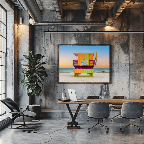 30th St Miami Beach Lifeguard Tower. Framed acrylic photo and unframed photo for sale with free shipping in the USA.