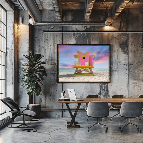 64th St Miami Beach Lifeguard Tower. Framed acrylic photo and unframed photo for sale and free shipping in the USA.