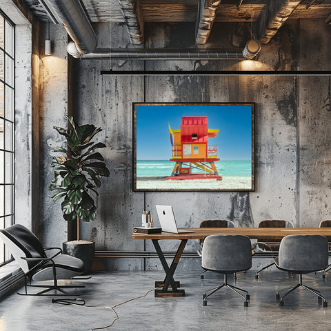 24th St Miami Beach Lifeguard Tower. Framed acrylic photo and unframed photo for sale with free shipping in the USA.