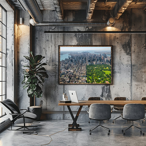 Central Park by Helicopter, New York City. Framed acrylic photo, unframed photo for sale and free shipping in the USA.