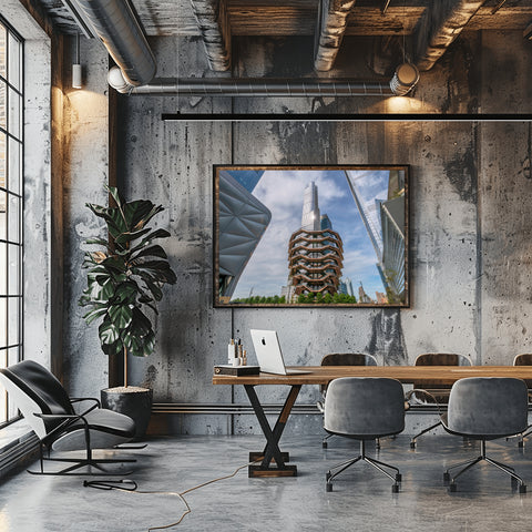 Hudson Yards, NYC, the Vessel, Skyscrapers. Framed acrylic photo, unframed photo for sale, free shipping in USA