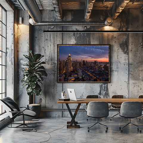 Sunset over the West Side of Manhattan, New York. Framed acrylic photo, unframed photo for sale, free shipping in USA