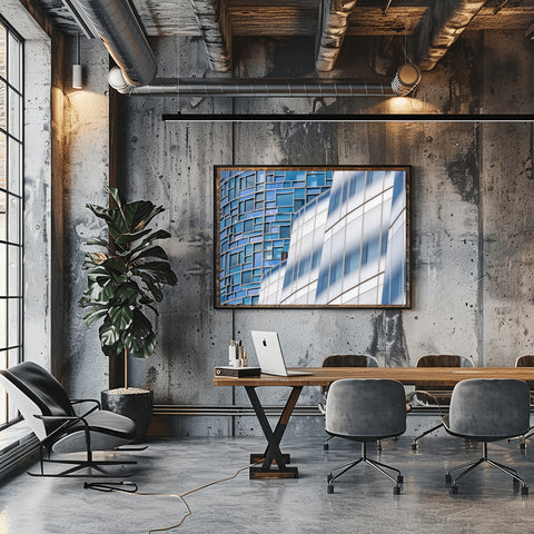 Chelsea Glass Buildings, New York. Framed acrylic photo, unframed photo for sale with free shipping in USA. 