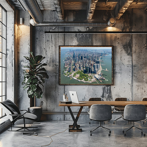 Downtown New York City by Helicopter. Framed acrylic photo, unframed photo for sale and free shipping in the USA