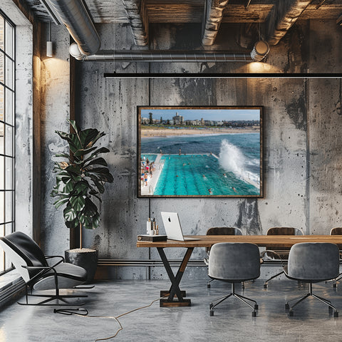 Waves Splashing on Iceberg Club, Bondi Beach. Framed acrylic photo, unframed photograph for sale and free shipping  in US.