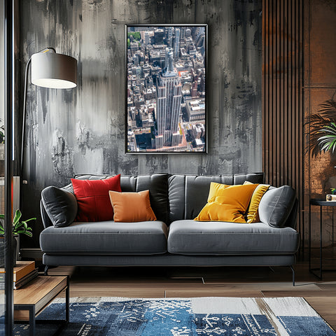 The Empire State Building in New York City by Helicopter. Framed acrylic photo, unframed photo for sale, free shipping in US.