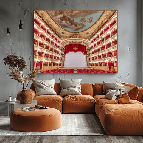 San Carlo Theatre, Naples, Italy by couch. Photograph of beautiful Italian Theater, opera house in Italy.