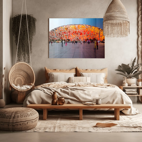 Time Slice Birds Nest Beijing, China. Framed acrylic photograph, unframed photo for sale and free shipping in the US