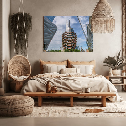 Hudson Yards, NYC, the Vessel, Skyscrapers. Framed acrylic photo, unframed photo for sale, free shipping in US