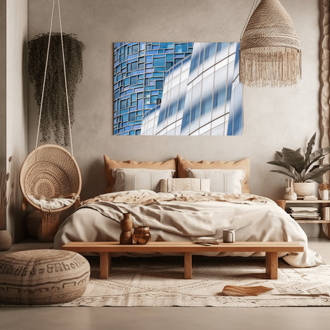 Chelsea Glass Buildings, New York. Framed acrylic photo, unframed photo for sale with free shipping in US