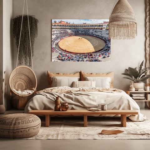 Tilt Shift Bullfighting II, Madrid, Spain. Framed acrylic photograph, unframed photo for sale and free shipping in USA.