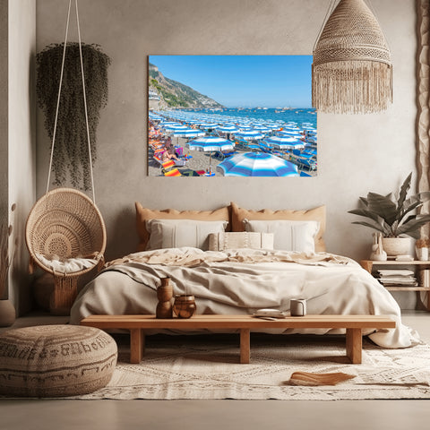 Positano Beach Umbrellas. Framed acrylic photo or unframed photograph for sale and free shipping in the US.