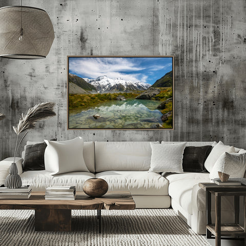 Hooker Valley, New Zealand. Framed acrylic photo and unframed photo for sale with free shipping in the USA