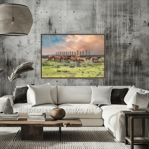 Horses on Easter Island, Chile. Framed acrylic photo and unframed photo for sale and free shipping in the US.