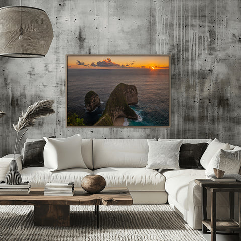 Kelingking Sunset in Bali, Indonesia.  Framed acrylic photo and unframed photo for sale and free shipping in the USA
