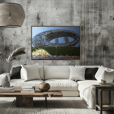 Time Slice the Museum of the Future in Dubai, UAE. Framed acrylic photograph, unframed photo for sale, free shipping  in US
