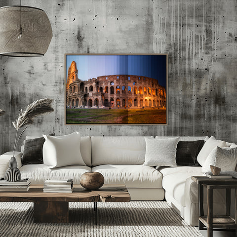 Time Slice Coliseum, Rome, Italy. Framed acrylic photograph, unframed photo for sale with free shipping  US.
