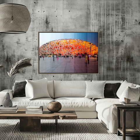 Time Slice Birds Nest Beijing, China. Framed acrylic photograph, unframed photo for sale and free shipping in the US.