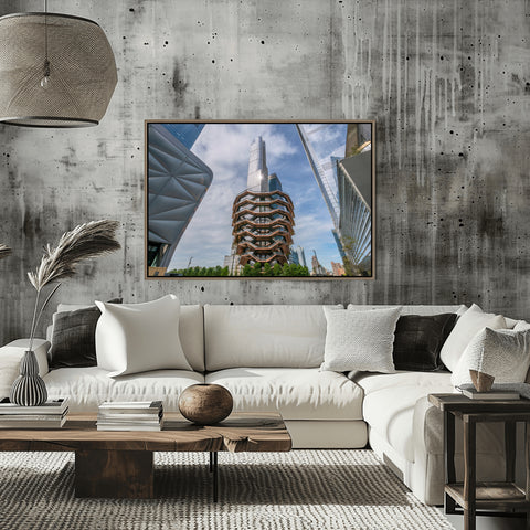 Hudson Yards, NYC, the Vessel, Skyscrapers. Framed acrylic photo, unframed photo for sale, free shipping in US.